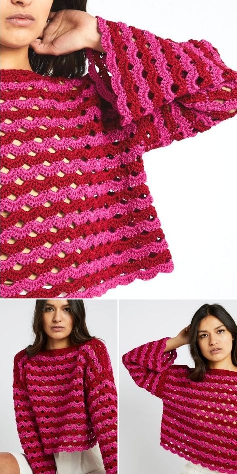 Pink Crochet Cardigan, Chic Crochet, Crochet Jumper, Jumper Patterns, Mode Crochet, Crochet Fashion Patterns, Crochet Cardigan Pattern, Crochet Stuff, Crochet Top Pattern