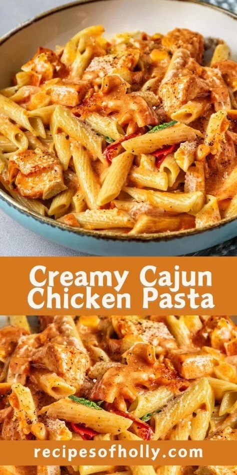 Creamy Cajun Chicken Pasta - Recipes of Holly Easy Cajun Chicken Pasta, Cajun Recipes Easy, Cajun Chicken Pasta Recipe, Cajun Pasta Recipes, Spicy Chicken Pasta, Creamy Cajun Chicken Pasta, Creamy Cajun Pasta, Creamy Cajun Chicken, Cajun Chicken Pasta Recipes