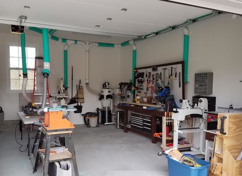 Workshop Dust Collection System, Shop Vacuum System Dust Collector, Pvc Dust Collection System, Dust Collection System Diy, Woodshop Dust Collection, Shop Dust Collection System, Diy Dust Collection System, Shop Dust Collection, Garage Workshop Layout