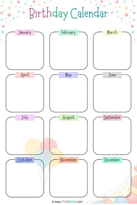 Printable Birthday Calendar Templates Birthday Calendar Classroom, Printable Birthday Calendar, Birthday Calendar Template, Free Classroom Printables, Family Birthday Calendar, Aesthetic Layout, Birthday Tracker, Christmas Coloring Sheets, Habit Tracker Bullet Journal