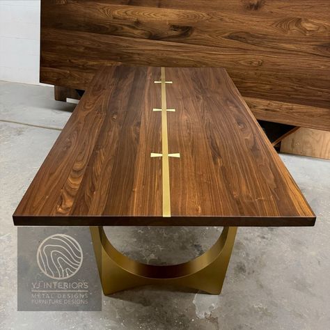 Black Walnut Brass Gold Tunnel Dining Table, Kitchen Table, Desk Kitchen Table Desk, Tunnel Design, Black Walnut Table, Acacia Wood Table, Dining Table Kitchen, Reclaimed Wood Table, Brass Inlay, Slab Table, Edge Profile