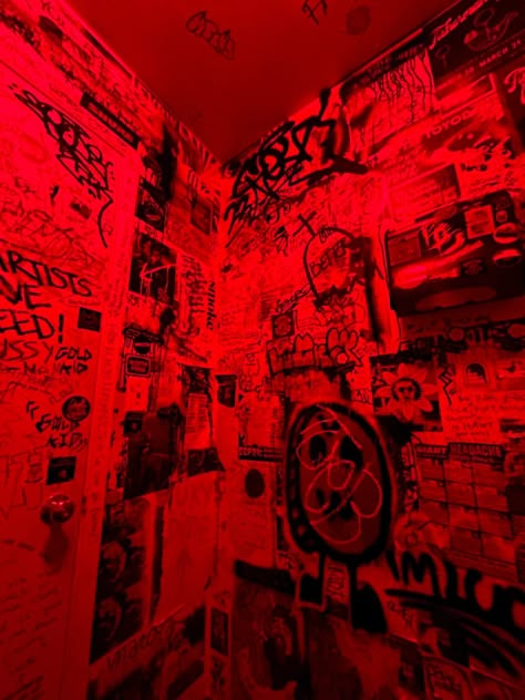 Grunge Bathroom Aesthetic, Rage Room Aesthetic, Club Bathroom Aesthetic, Punk Rock Red Aesthetic, Grunge Bathroom, Red Urban Aesthetic, Red Lights Bedroom, Red And Black Neon Aesthetic, Club Bathroom Aesthetic Grunge