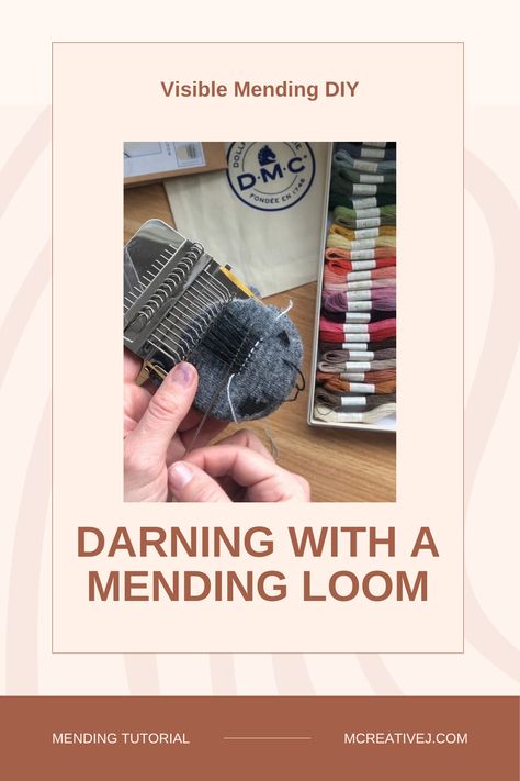 Learn how to darn a sock using a mending loom with this step by step video tutorial from MCreativeJ. Mending Loom, Wearable Embroidery, Darning Loom, Embroidery Punch Needle, Visible Mending, Fiber Artist, Wool Thread, Desert Plants, Create Words