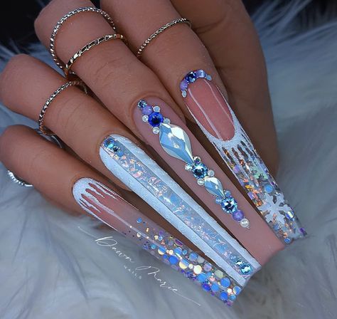 Winter Nail Sets, Christmas Nail Sets, Short Square Nails, Long Acrylic, End It, Bling Acrylic Nails, Winter Nail Designs, Winter Set, Spring Nail