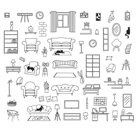 House Doodle, White Background Design, Drawing Furniture, Vector Doodle, Graphic Design Programs, Music Illustration, Simple Room, Home Tattoo, House Drawing