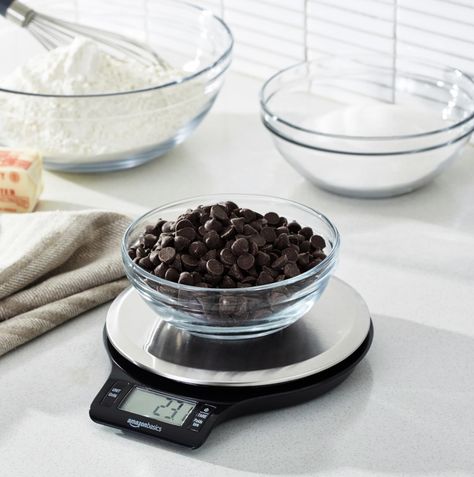 Batteries Included, Weighs up to 11 pounds, Black and Stainless Steel Digital kitchen scale with food-safe, BPA-free plastic components Stainless steel platform with wide LCD screen Weighs up to 11 pounds (2 grams minimum, up to about 5000 grams); displays results in pounds, ounces, grams, fluid ounces, and ml Tare button for measuring just the food, minus the container weight Food Scales, Outdoor Cooking Spaces, Basic Kitchen, Digital Kitchen Scales, Food Scale, Amazon Basics, Digital Scale, Kitchen Scale, Lcd Screen