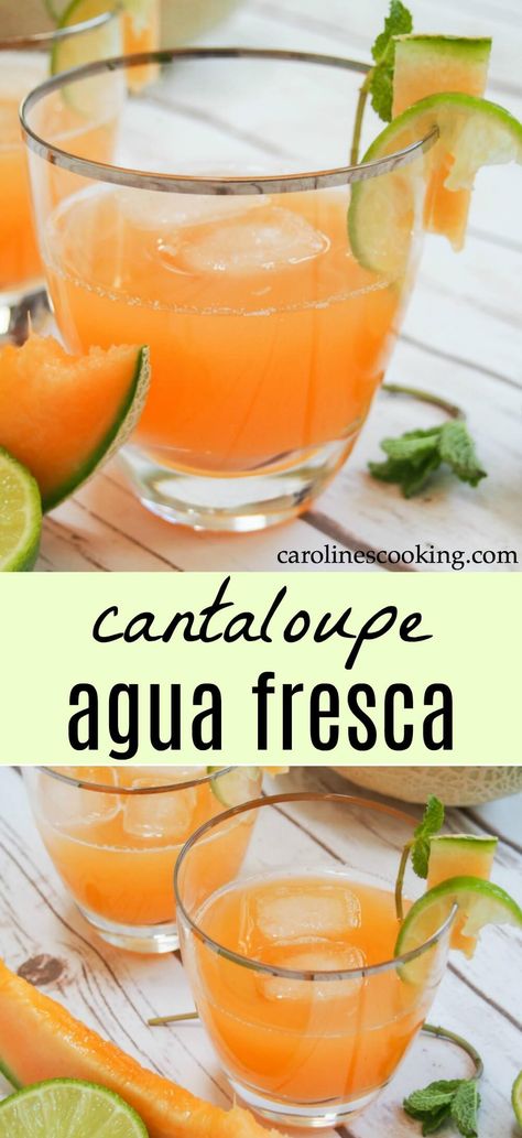 Mango Agua Fresca, Cantaloupe Drink, Aqua Fresca Recipes, Fresca Drinks, Melon Water, Agua Fresca Recipe, Watermelon Water, Mexican Drinks, Drink Recipes Nonalcoholic