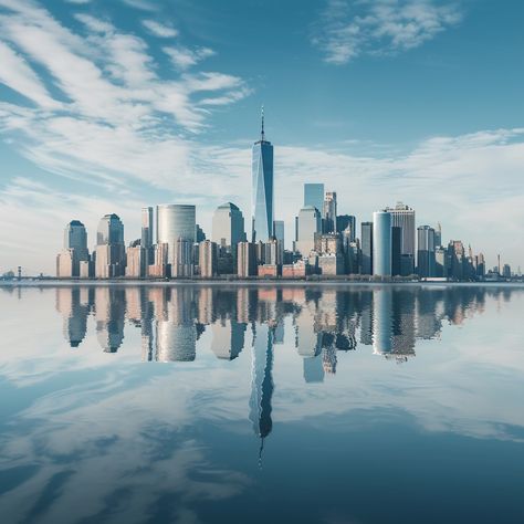 City Skyline Reflection: A tranquil city skyline mirrored perfectly on the glassy surface of a calm expansive water body. #city #skyline #reflection #skyscrapers #tranquil #aiart #aiphoto #stockcake ⬇️ Download and 📝 Prompt 👉 https://ayr.app/l/4x7C Skyscraper Reflection, Cityscape Reflection, Ny Skyline, Modern Skyscrapers, Water Body, Free City, Water Bodies, Water Reflections, Clear Blue Sky