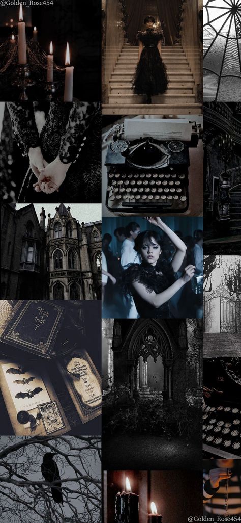 Wednesday Addams Phone Collage - @Golden_Rose454 Phone Collage, Addams Familie, 4k Wallpaper Download, Halloween Wallpaper Iphone Backgrounds, Addams Family Wednesday, Map Compass, Girl Wallpapers, Gothic Wallpaper, Artsy Photos