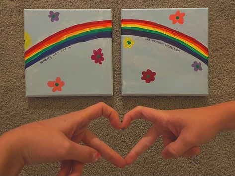 Matching Painting Ideas For Best Friends, Best Friend Paintings To Do Together, Matching Canvas Painting Ideas, Bff Painting Ideas, Bff Painting Ideas On Canvas, Best Friend Paintings, Bestie Painting Ideas, Bff Painting, Matching Paintings Canvas