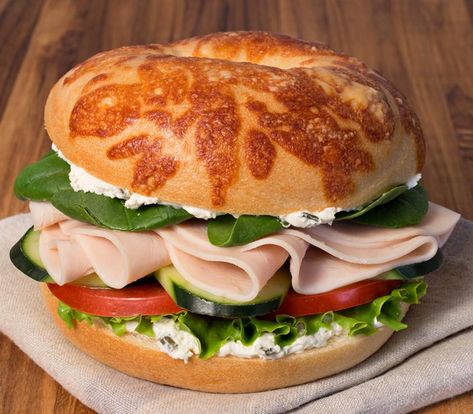 Albuquerque Turkey, Asiago Bagel, Einstein Bros Bagels, Baked Bagels, Bagel Sandwich Recipes, Sandwiches Lunch, Bagels Breakfast, Lunch Sandwiches, Turkey Sandwiches Recipes