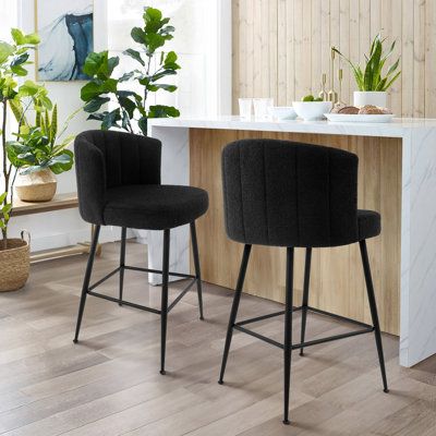 Black Barstools In Kitchen, Modern Barstools In Kitchen, Black Kitchen Stools, Black Bar Stools Kitchen Island, Black Bar Stools Kitchen, Comfy Bar Stools, Bar Stools Black, All Black Kitchen, Chairs For Kitchen Island