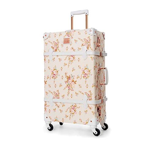 floral suitcase Cute Luggage For Women, Luggage For Women, Travel Accessories For Women, Road Trip Bag, Cute Suitcases, Travel Luggage Suitcases, Cute Luggage, Stylish Luggage, Leather Suitcase