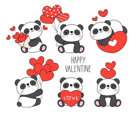 Panda Valentines, Preschool Valentines Activities, Cute Panda Drawing, Valentine Drawing, Valentine Cartoon, Valentines Day Cards Handmade, Vector Illustration Character, Valentines Day Drawing, Draw Vector