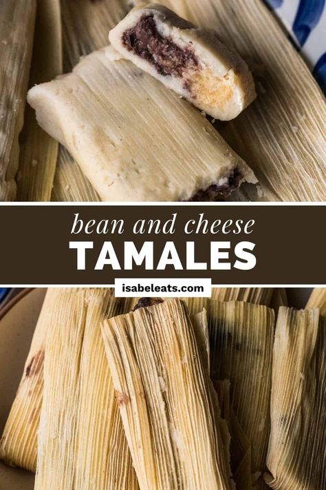 Bean and cheese tamales made from refried black beans and lots of shredded cheese. Quick and easy to make and a great for the holidays! Bean And Cheese Tamales Recipe, Bean And Cheese Tamales, Chili Cheese Tamales, Black Bean Tamales, Cheese Tamales Recipe, Authentic Meals, Cheese Tamales, Homemade Tamales Recipe, Refried Black Beans