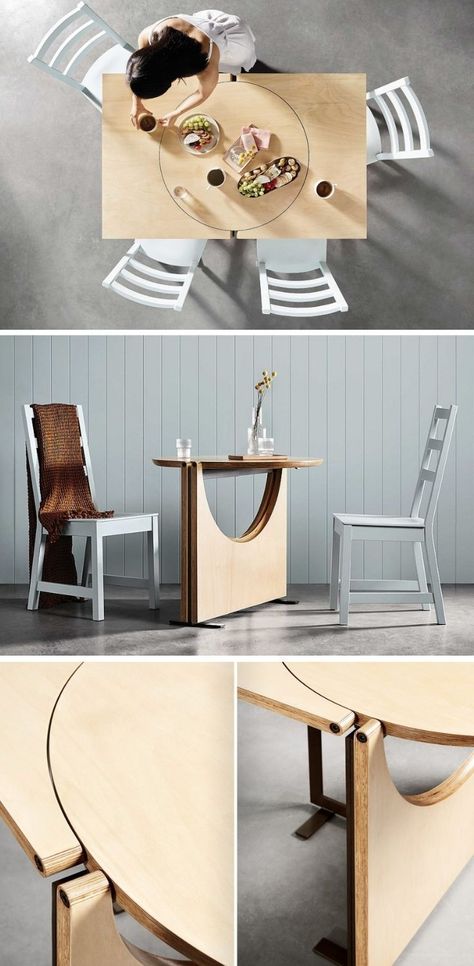 Diy Modular Furniture, Flexible Furniture Design, Diy Expanding Table, Modular Table Design, Dinner Round Table, Cool Furniture Creative, Moveable Furniture, Expanding Round Table, Modular Tables