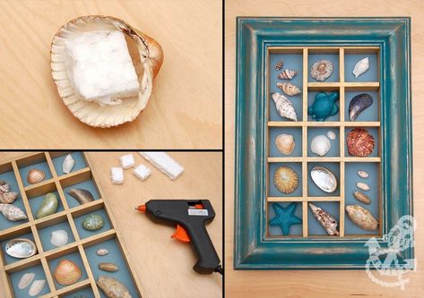 Box Frame with Shells and Stones Sea Rocks, Coffee Vanilla, Frame Diy, Shell Frame, Sea Shell Decor, Surf Shack, Shell Decor, Shell Beach, Seashell Art