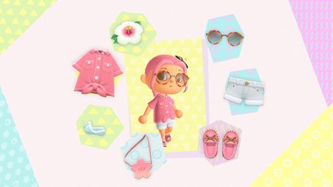 Animal Crossing Outfits Summer, Acnh Poppy, Animal Crossing Outfits, Ac Outfits, Acnh Fashion, Pink Summer Outfits, Acnh Outfits, Happy Home Designer, City Folk