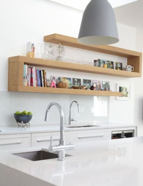 Modern Zig Zag Shelf Fun Floating Shelves, Kitchen Shelf Ideas, Contemporary Shelves, Floating Book Shelves, Floating Shelving, Blakes London, Kitchen Open Shelves, Long Floating Shelves, Contemporary Shelving