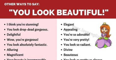 You Look Beautiful: 45+ Cute Ways to Say You Look So Beautiful - Love English Good Aesthetic, Compliment Someone, Other Ways To Say, English Language Teaching, How To Say, Cute Stories, Language Teaching, Look Beautiful, Learn English Words