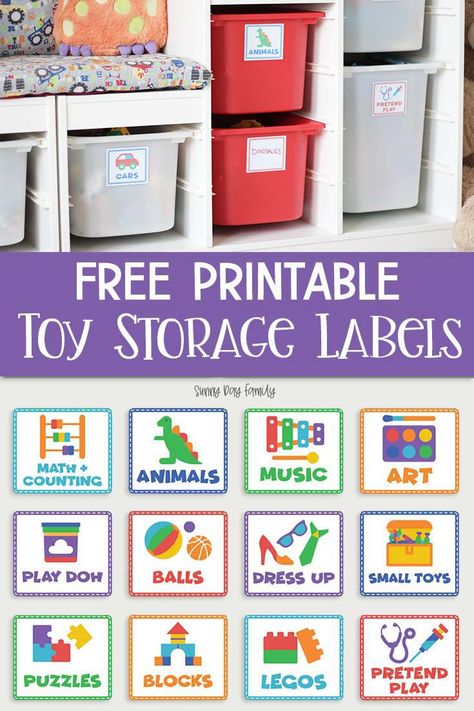 Organize your playroom with these FREE printable toy storage labels! Get the secret to organizing toys the easy way and use these toy labels to get your kids room organized fast. #playroom #toys #kidsroom #organize Playroom Toys, Toy Bin Labels, Trofast Ikea, Organizing Toys, Toy Labels, Printable Toys, Toy Storage Solutions, Bin Labels, Storage Labels