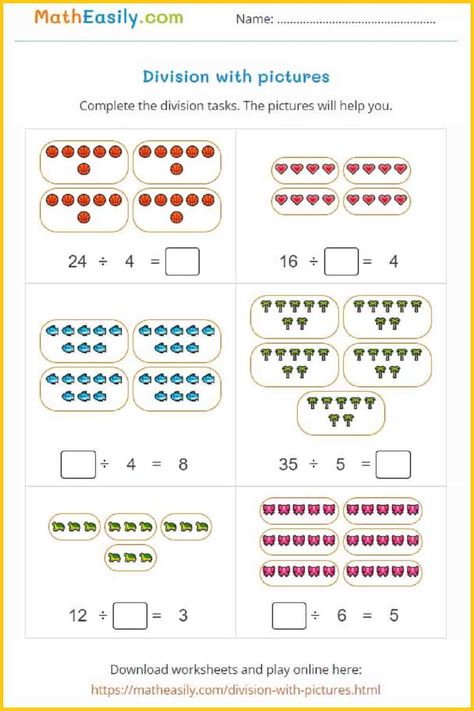 Free division worksheets with pictures PDF Multiplication And Division Worksheets, Math Division Worksheets, Division Games, Division Word Problems, Worksheets For Grade 3, Grade 6 Math, Math Division, Division Worksheets, 2nd Grade Worksheets