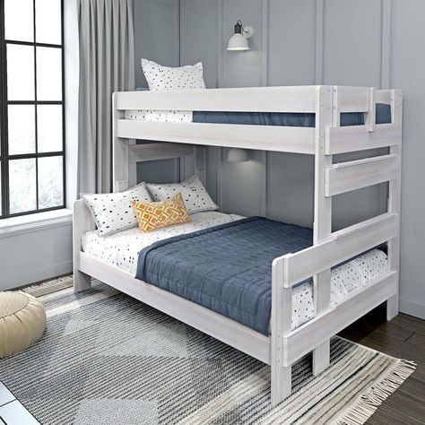 Max & Lily Bunk Bed, Twin-Over-Full Bed Frame For Kids, Solid Wood Bunk Bed for Kids, No Box Spring Needed, White Wash Farmhouse Bunk Beds, Chic Shack, Solid Wood Bunk Beds, Bottom Bunk, Twin Over Full Bunk Bed, Full Bunk Bed, Wood Bunk Beds, Bunk Beds With Storage, Bed With Trundle