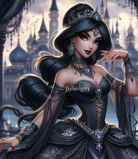 Goth Princess Disney, Evil Jasmine, Evil Disney Princesses Dark Side, Dark Disney Princess Art, Emo Disney Princess, Gothic Princess Art, Evil Disney Princesses, Gothic Disney Princesses, Dark Disney Princess