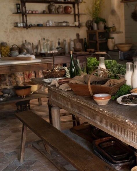 French kitchens I’ve been swooning over lately. The first few slides are from the movie The Taste of Things. I have yet to see it, but after spotting the stills from the movie, it’s high on my list. The kitchen is out of this world amazing. The other beauties, I have tagged. I hope you enjoy! The Taste Of Things Movie, Cafe Inspired Kitchen, Messy Kitchen Aesthetic, French Kitchens, The Movie It, Italy Kitchen, Old Farmhouse Kitchen, Antique Kitchen Decor, Rustic Accessories