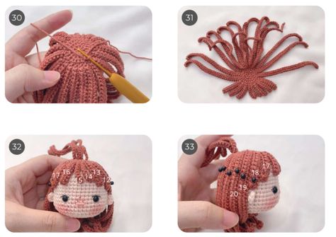 Amigurumi Lovely Julia Free Crochet Pattern - Amigurumi Amigurumi Hair, Crocheting Flowers, Amigurumi Baba, Crochet Hook Handles, Crochet Doll Tutorial, Crochet Bear Patterns, Crochet Baby Toys, Free Amigurumi Patterns, Crochet Animal Patterns