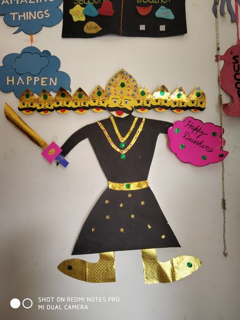 Dasara Ravana Pic. Art and craft for kids Ravan Craft Ideas, Dussehra Drawing Ideas, Dushera Decoration For School, Dusshera Crafts For Kids, Ravana Drawing, Dussehra Decoration Ideas In School, Dussehra Craft, Diwali Craft For Children, Easy Kids Projects