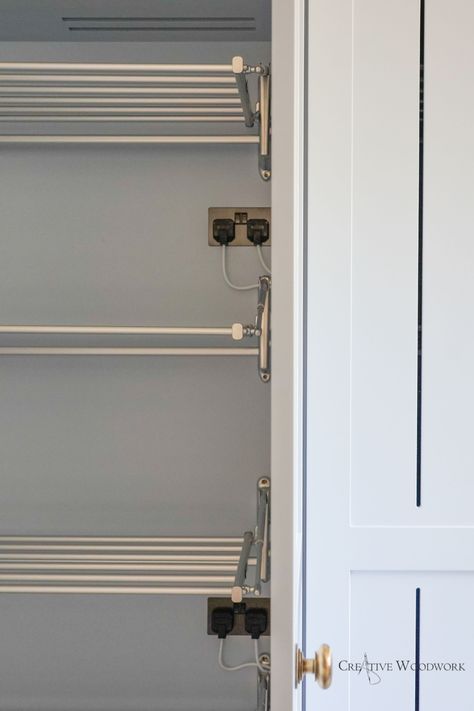 Heated Drying Cupboard, Built In Clothes Airer, Heated Laundry Cupboard, Clothes Drying Cupboard Ideas, Airing Cupboard Doors, Clothes Drying Cupboard, Utility Room Clothes Drying, Drying Cupboard Ideas, Laundry Drying Cupboard