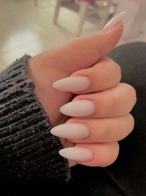 Thank you for your support😇 I would be happy if you subscribe to my instagram and pinterest page💜 Matte White Nails Almond, Matte Milky Nails, Plain White Nails Almond, Aesthetic Nails Matte, Tan White Nails, Milky White Matte Nails, Matte White Acrylic Nails, Transparent White Nails, Matt White Nails