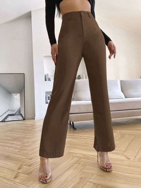 Free Returns ✓ Free Shipping On Orders $49+ ✓. SHEIN BAE Solid High Rise Tailored Pants- Women Suit Pants at SHEIN. Tailored Pants Women, Women Suit Pants, Simplicity Fashion, Women Suits, Mocha Brown, Patterned Scarves, Suit Pants, Tailored Pants, Weekend Wear