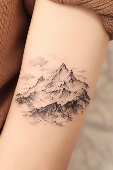 172 Breathtaking Mountain Tattoo Ideas for Nature Lovers – Refined Aesthetique Mountain Filler Tattoo, Mountain And Snowflake Tattoo, Mountain Wrap Tattoo, Detailed Mountain Tattoo, Mountain Tattoo On Shoulder, Mountain To Ocean Tattoo, Rocky Mountains Tattoo, Mens Nature Tattoo, Tattoo Montagne