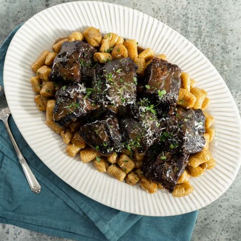 Braised Short Ribs with Homemade Gnocchi Recipe - Magnolia Broccolini Sauteed, Magnolia Table Recipes, Gnocchi Recipes Homemade, Joanna Gaines Recipes, Magnolia Network, Magnolia Kitchen, Gnocchi Recipe, Short Ribs Recipe, Homemade Gnocchi