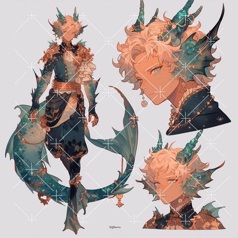 Mermaid Human Form, Selkie Oc Male, Male Shark Oc, Carbuncle Creature, Ocean Character Design Male, Dnd Triton Character Design, Sea Serpent Oc, Underwater Character Design, Sea Dragon Oc