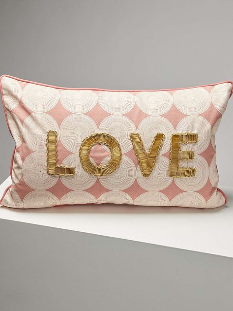 Love Beaded Pink Cushion | Oliver Bonas Baby Quilts Easy, Green Living Room Decor, Dec Pillows, Colorful Planters, Pink Cushion, Pink Cushions, Cosy Home, Zara Girl, Living Room Green