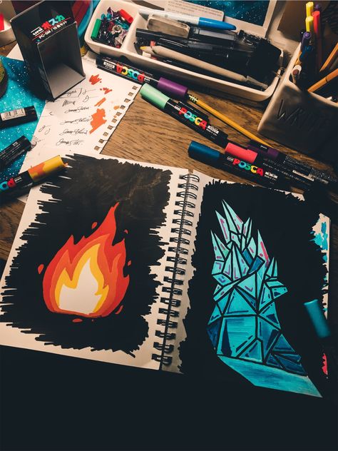 Fire and Ice Fire And Ice Painting, Fire And Ice Drawing, Ice Drawing, Ice Aesthetic, Good Listening Skills, Ice Painting, Vintage Portfolio, Sketches Doodles, Interesting Drawings