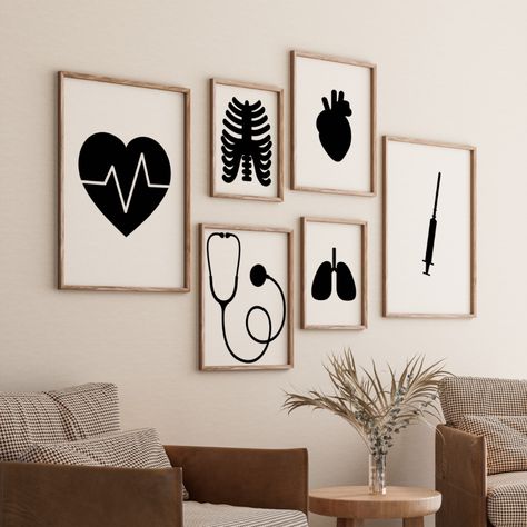 Medical Gallery Set of 6 Drawings, Minimalist Print, Health Care Poster, Gift, Digital File, Clinic Decoration, Heart Wall Art, Stethoscope Clinic Wall Design, Health Care Poster, Clinic Decoration, Medical Clinic Design, Dental Photos, Doctor Drawing, Clinic Decor, Clinic Interior, Drawing Minimalist