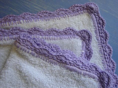 Lavendar Edged Facewashers Crochet Edging Tutorial, I Am Bored, Am Bored, Crochet Edging Patterns, Crochet Faces, Grandma's House, Knit Edge, Baby Sewing Projects, Towel Pattern