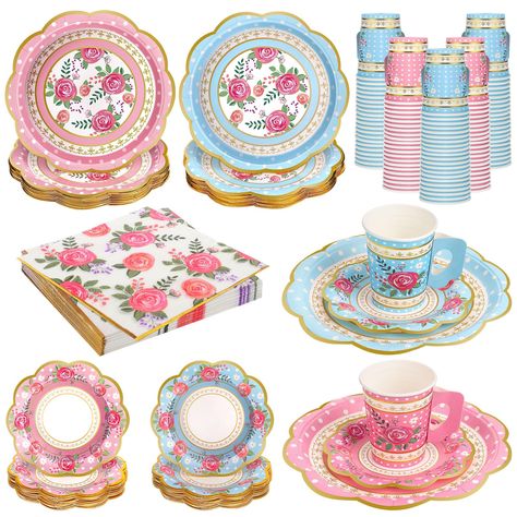 PRICES MAY VARY. 【200 Pcs Tea Party Cups and Saucers Set】Our set includes 50 pcs 9 oz disposable tea cups with handles, 50 pcs 6 inch saucers, 50 pcs 9 inch floral paper plates and 50 napkins. Disposable tea party dinnerware set allows you to serve up to 50 guests at the same time. 【Material】Disposable paper cups and saucers are made of thick paper, which is not easy to break and leak, and the surface is covered with a waterproof film so that water and oil will not penetrate. Note: please do not Napkins For Tea Party, Tea Party Cups, Tea Party Activities, Floral Tea Party, Paper Tea Cups, Tea Party Supplies, Teapot Decor, Floral Paper Plates, Tea Cup Party