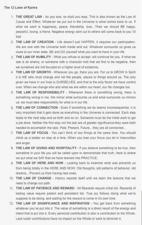 The 12 Laws of Karma. Something to live by. Laws Of Karma, 12 Laws Of Karma, Laws Of Nature, Universal Laws, Law Of Karma, Laws Of Life, Spiritual Psychology, Little Buddha, Mindset Motivation