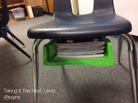 Taking it to the Next Level: A Management Solution for Student Tables Classroom Table Organization, Student Desk Organization, Seat Sacks, Student Storage, Classroom Organization Elementary, Classroom Desk, Classroom Hacks, Classroom Seating, Classroom Tables