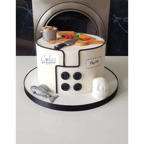 Chef Coat Cake, Cake For Chef Birthday, Cake Theme For Men, Cooking Cake Design, Chef Cake Design Birthdays, Cake For Foodie Theme, Kitchen Cake Design, Cooking Theme Cake, Chef Theme Cake