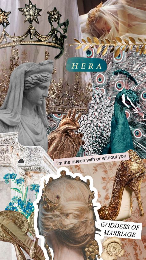 Ancient Goddesses Aesthetic, Greek God Collage, Greek Gods And Goddesses Aesthetic Wallpaper, Hera Greek Goddess Aesthetic, Greek Goddess Moodboard, Hera Goddess Wallpaper, Hera Aesthetic Goddess, Goddess Hera Aesthetic, Hera Asthetic