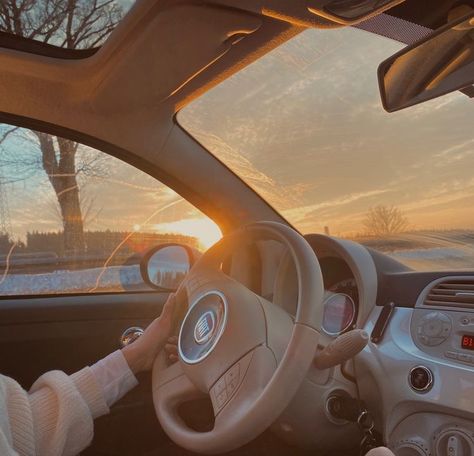 Fiat 500 Interior Ideas Pink, Driving Fiat 500, Beige Car Aesthetic, Beige Fiat 500 Aesthetic, Beige Fiat 500, Fiat 500 Interior Ideas, Fiat 500 Beige, Fiat Aesthetic, Car Aestethic