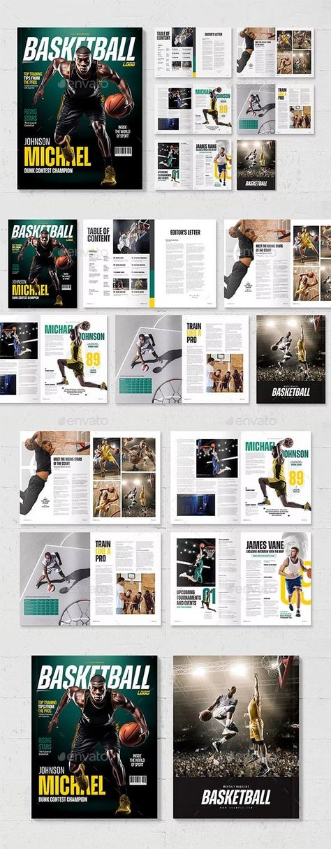 Basketball Magazine Template, Print Templates | GraphicRiver Basketball Magazine Layout, Sports Magazine Layout Design, Sport Magazine Layout, Sports Magazine Layout, Magazine Example, Sports Magazine Design, Basketball Magazine, Photography Portfolio Layout, Magazine Examples