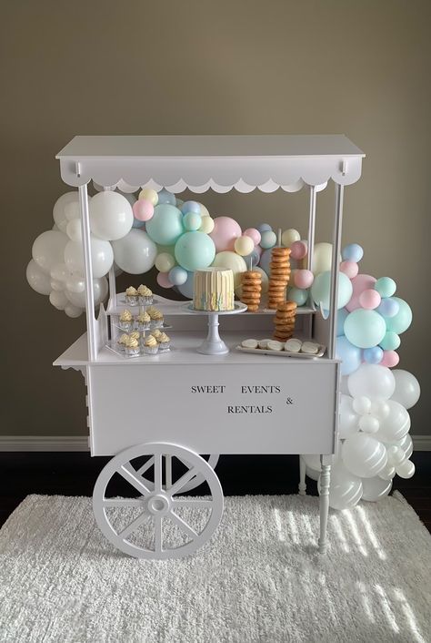 White candy cart available for sale on amazon, Party Cart on wheel cake decorations party decorations Sweets Display, Party Cart, Cart On Wheels, Sweet Carts, Gingerbread Party, Candy Station, Candy Cart, White Candy, Large Table