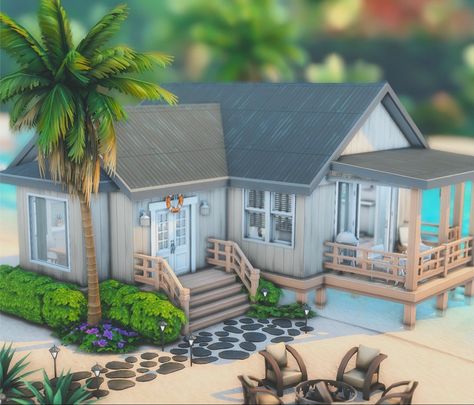 Cottage Floorplan, Ts4 Builds, Sims4 Houses, The Sims 4 Builds, Tiny Beach House, Sims 4 Build Ideas, Island Cottage, Sims House Ideas, Sims 4 House Building